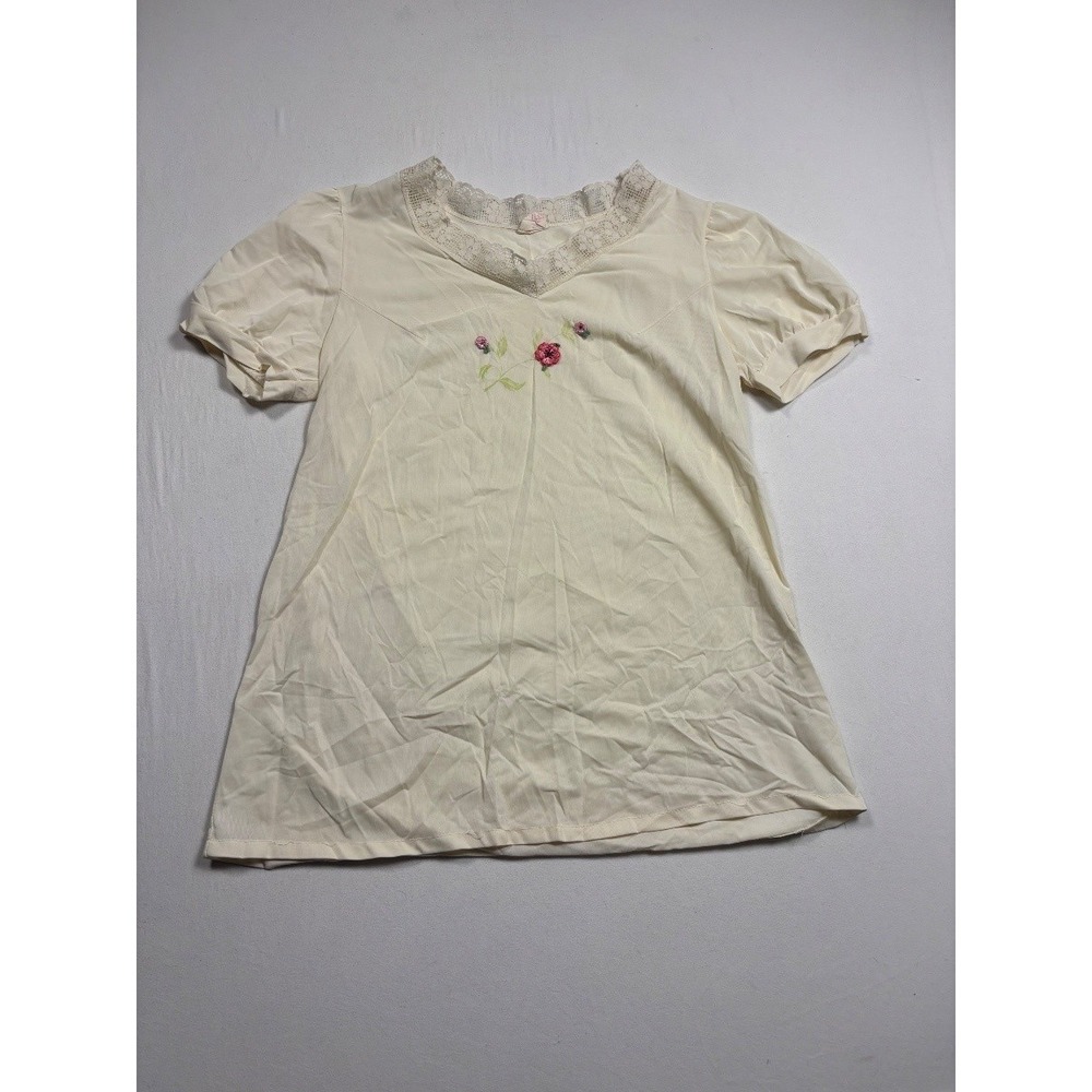 Vintage Jennifer Dale Women's Cream Floral Rose Embroidered Lace Neck Top Size 9